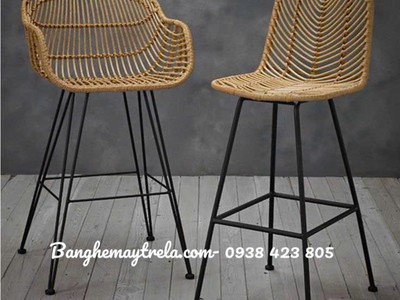 Ghế bar nhựa giả mây chân sắt 3