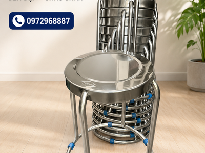 Bàn ghế inox đám cưới,bàn tròn inox 1m2, ghế inox tròn in logo 0