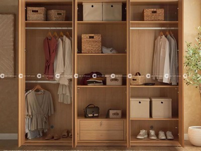 Tủ Quần Áo Gỗ Tự Nhiên Cửa Mở Phối Kính Sang Trọng 1