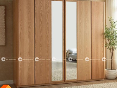 Tủ Quần Áo Gỗ Tự Nhiên Cửa Mở Phối Kính Sang Trọng 2