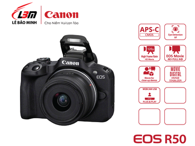 Máy ảnh Canon EOS R50 Kit RF-S 18-45mm IS STM Đen Nhỏ gọn, mạnh mẽ, sẵn sàng cho mọi khoảnh khắc 0