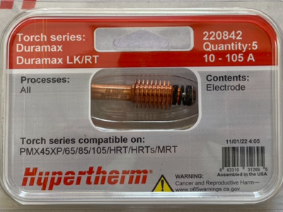 Bép cắt plasma Hypertherm 220842 chính hãng điện cực cắt plasma 10A 105A bền bỉ, cắt sắc nét 1