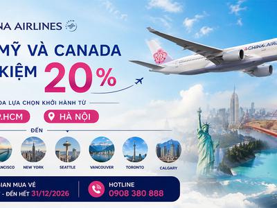 Đặt vé China Airlines hôm nay, tiết kiệm đến 20 0
