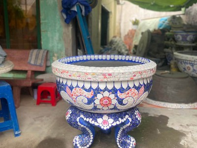 Chậu khảm miểng chén , cẩn sành sứ thủ công mỹ nghệ 13
