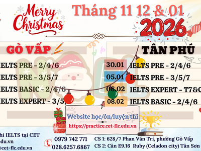 Lịch học ielts tại cet NĂM 2026 LUYỆN IELTS TỪ 5.0 đến 7.0 0