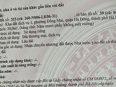 Chính chủ bán đất dịch vụ khu 1 đồng mai, hà đông, hà nội 0