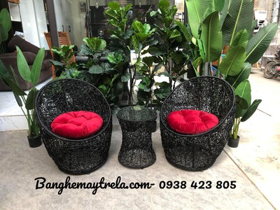 Bàn ghế mây nhựa đan rối 3