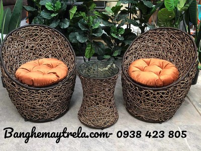 Bàn ghế mây nhựa đan rối 4