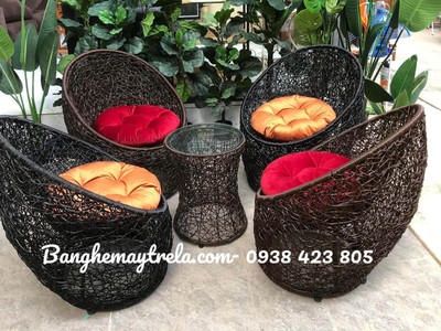 Bàn ghế mây nhựa đan rối 1