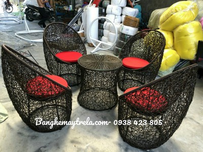 Bàn ghế mây nhựa đan rối 5