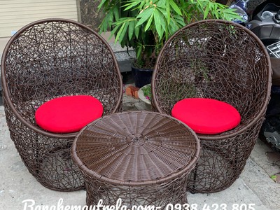 Bàn ghế mây nhựa đan rối 6
