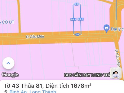 Bán đất mt đường cầu mên xã bình an long thành 1678m2 giá 15,1 tỷ 0