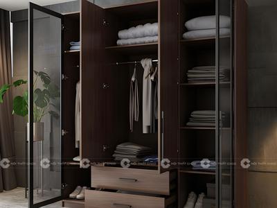 Tủ Áo Cánh Kính Gỗ Công Nghiệp Cánh Mở Sang Trọng 1