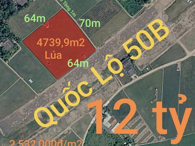 Bán lô đất lúa hai mặt tiền quốc lộ 50b giá 12 tỷ 0
