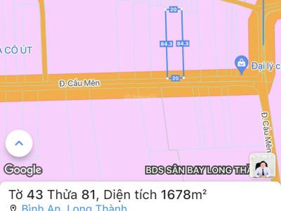 Bán đất mt đường cầu mên xã bình an long thành 1678m2 giá 15,1 tỷ 0
