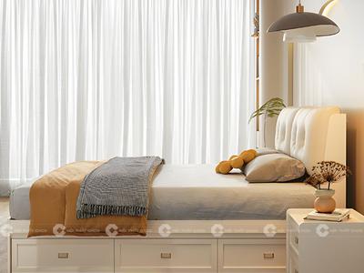 Giường Ngủ Gỗ Công Nghiệp Bọc Đầu Nệm Màu Trắng Có Hộc Kéo 0