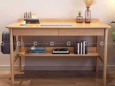 Bàn Làm Việc Tại Nhà Gỗ Tự Nhiên Kèm Kệ Sách Nhỏ Gọn 2