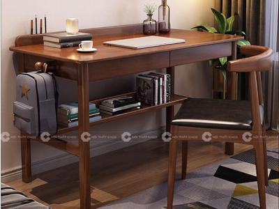 Bàn Làm Việc Tại Nhà Gỗ Tự Nhiên Kèm Kệ Sách Nhỏ Gọn 1