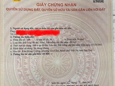 chỉ hơn 1 tỉ sở hữu ngay ô đất gần 100m tại sở điện 4, trung tâm tp. việt trì . lh 2