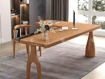 Bàn Giám Đốc Gỗ Sồi Chữ L Bo Cong Sang Trọng 0