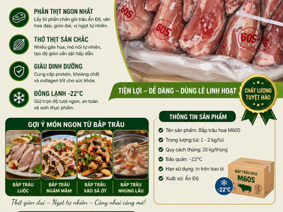 Thịt Bắp Trâu M60S Ấn Độ Gân Hoa Đẹp, Giòn Ngọt, Giá Sỉ 0