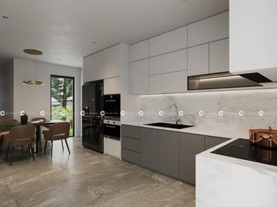 Tủ Bếp Gỗ Công Nghiệp MDF Chữ L Xám Trắng Hiện Đại 1