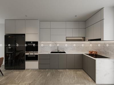 Tủ Bếp Gỗ Công Nghiệp MDF Chữ L Xám Trắng Hiện Đại 0