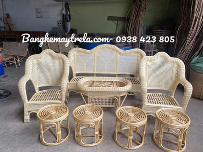 Bàn ghế sofa mây tự nhiên kết hợp lưới mắt cáo 2