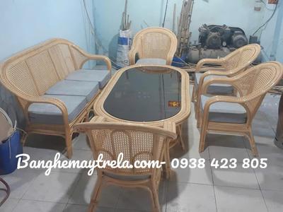 Bàn ghế sofa mây tự nhiên kết hợp lưới mắt cáo 3