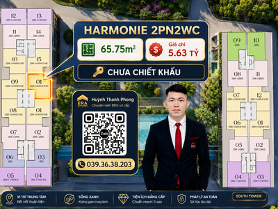 Chính thức 65.75m2 - Giá 5.63 tỷ chưa chiết khấu - Harmonie 2PN2WC Arcadia 1