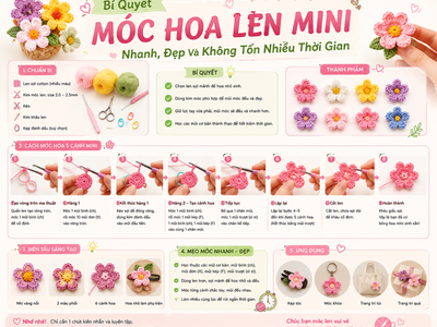 Bí quyết móc hoa len mini 5 cánh siêu nhanh và đáng yêu cho người mới 0