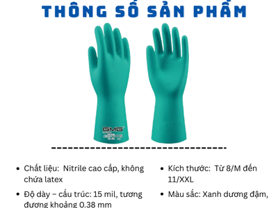 Găng Tay Chống Hóa Chất Nitrile Gmg N1555 Bảo Vệ Tay Khi Làm Việc Với Hóa Chất Và Dầu Mỡ 1