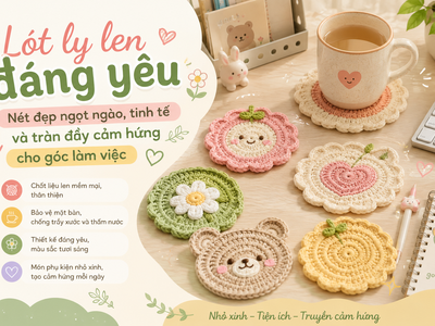 Lót ly len đáng yêu Nét đẹp ngọt ngào, tinh tế và tràn đầy cảm hứng cho góc làm việc 0