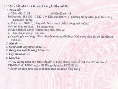 Bán đất khu dịch vụ 01 đồng mai hà đông 1