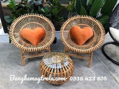 Bàn ghế mây cánh sen 6