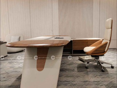 Bàn Giám Đốc Gỗ Tự Nhiên Chữ L Sang Trọng, Hiện Đại 0