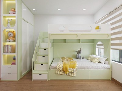 Giường Tầng Gỗ MDF Xanh Nhạt Cho Bé Hiện Đại 2