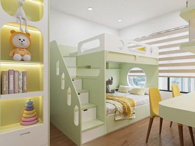 Giường Tầng Gỗ MDF Xanh Nhạt Cho Bé Hiện Đại 1