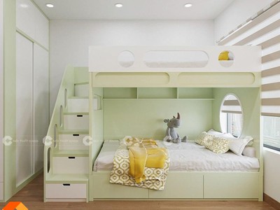 Giường Tầng Gỗ MDF Xanh Nhạt Cho Bé Hiện Đại 0