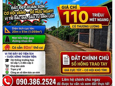 Đất xuân sơn, hồ chí minh - 1.059m2 mặt tiền đường nhựa, sẵn 80m thổ cư, giá tốt 0
