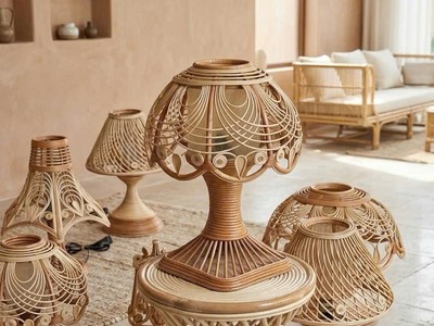 Đèn ngủ để bàn mây tre 2