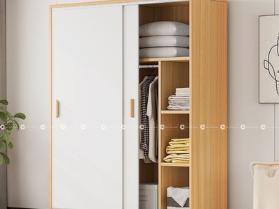 Tủ Quần Áo Cửa Lùa Phối Trắng Vân Gỗ MDF Hiện Đại 2