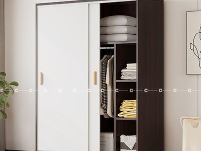 Tủ Quần Áo Cửa Lùa Phối Trắng Vân Gỗ MDF Hiện Đại 0