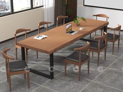 Bàn Họp Chân Sắt Mặt Gỗ Tự Nhiên Dài Hiện Đại 2