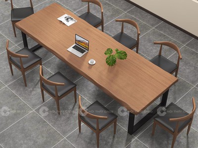 Bàn Họp Chân Sắt Mặt Gỗ Tự Nhiên Dài Hiện Đại 1