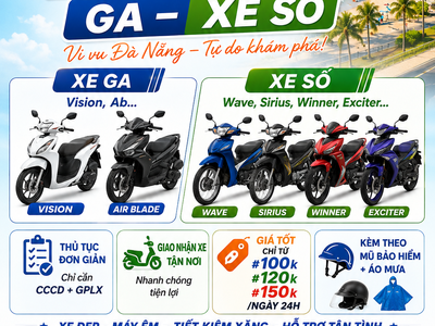 Đơn vị cho thuê xe máy đời mới du lịch Đà Nẵng 0