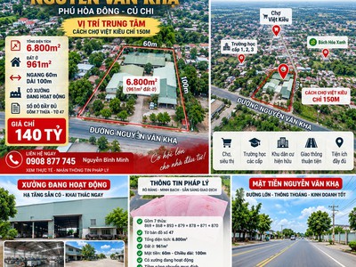 Hiếm 6.800m đất mặt tiền nguyễn văn khạ, củ chi chỉ 140 tỷ 0
