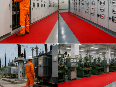 Thảm Cách Điện Kenji 10kv Dày 5mm Rãnh Màu Đỏ 3