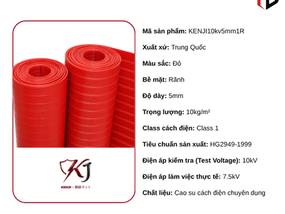 Thảm Cách Điện Kenji 10kv Dày 5mm Rãnh Màu Đỏ 1