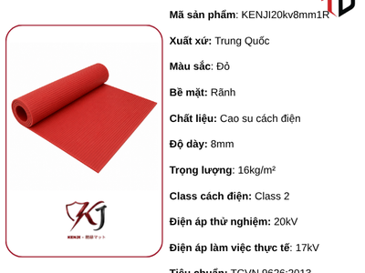 Thảm Cách Điện KENJI 20kV Dày 8mm Rãnh Đỏ 1